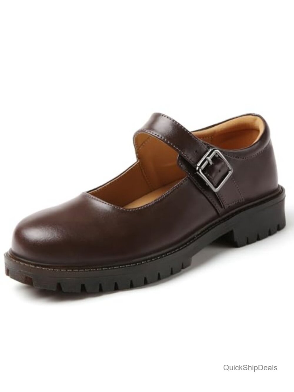 Women's Chunky Platform Mary Jane Flats Memory Foam Leather